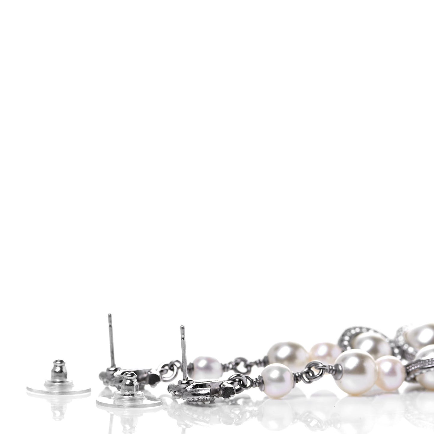 Crystal CC Pearl Drop Earrings Silver