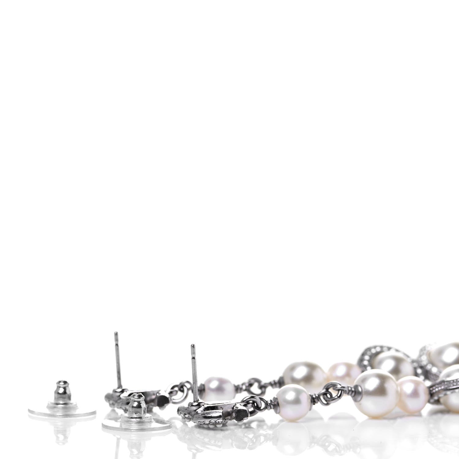Chanel Crystal CC Pearl Drop Earrings Silver 5 of 7
