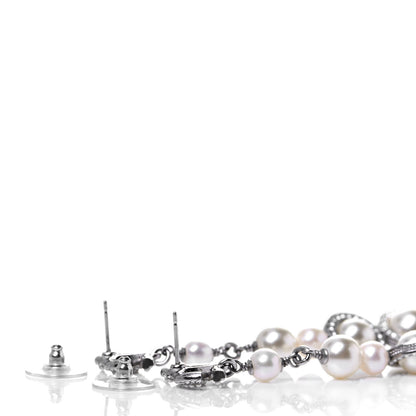 Chanel Crystal CC Pearl Drop Earrings Silver 5 of 7