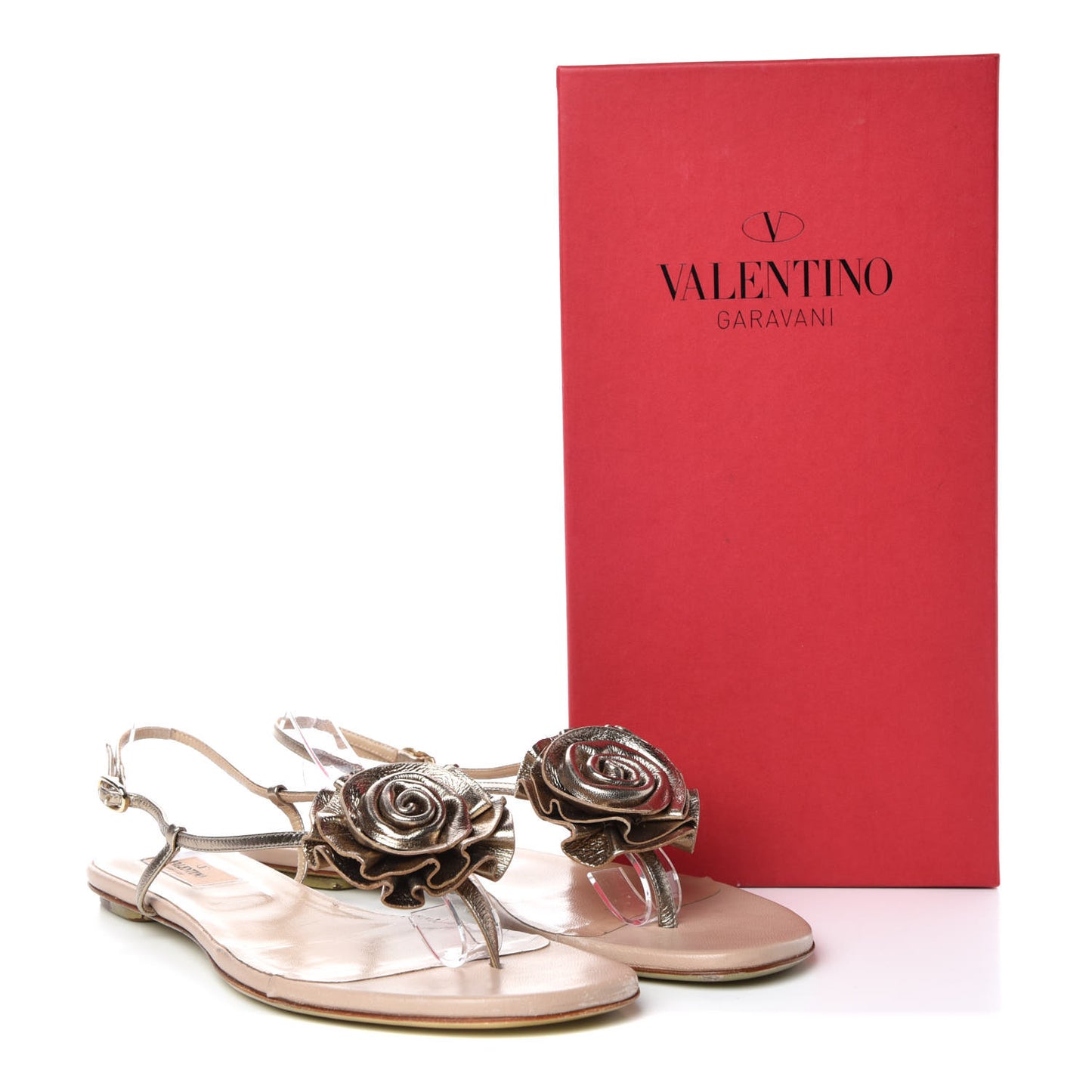 Metallic Calfskin Rose Slingback Flat Thong Sandals 40 Alba