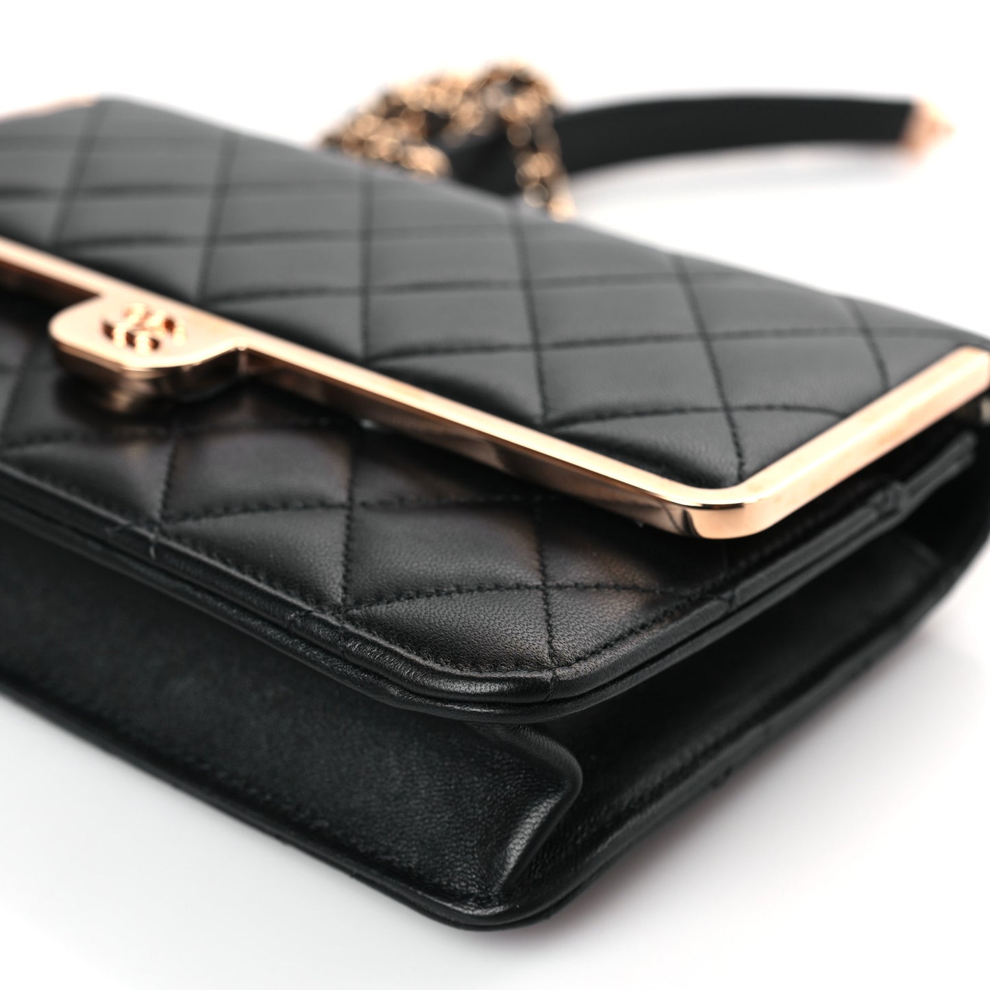 Lambskin Metal Quilted Wallet On Chain WOC Black