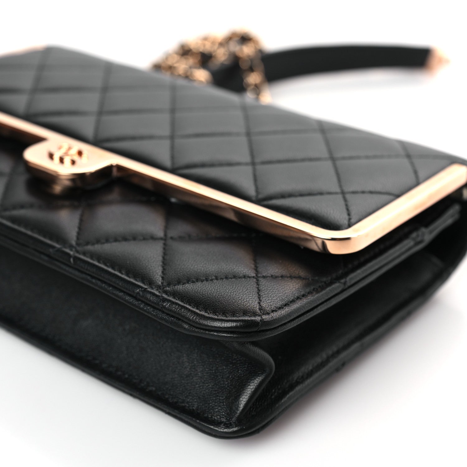 Chanel Lambskin Metal Quilted Wallet On Chain WOC Black 10 of 11