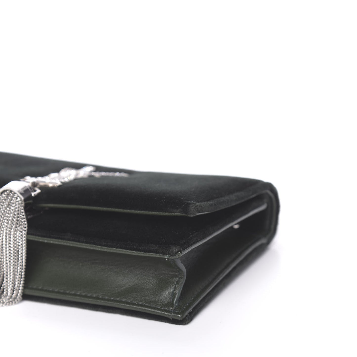 Velvet Crystal Monogram Kate Tassel Chain Wallet Green