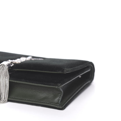 Saint Laurent Velvet Crystal Monogram Kate Tassel Chain Wallet Green 9 of 11