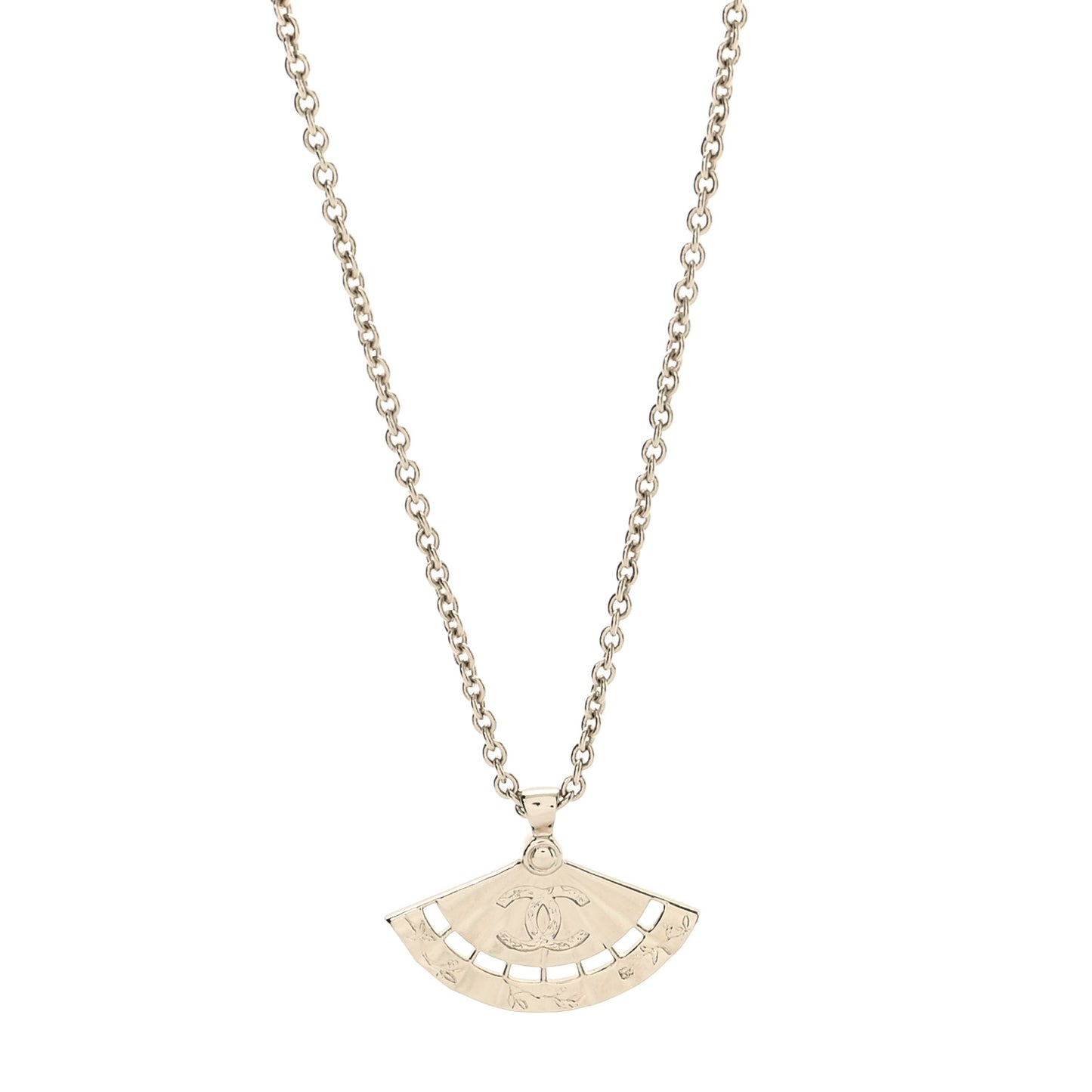 Metal Pearl CC Fan Necklace Gold