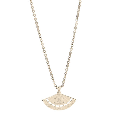 Chanel Metal Pearl CC Fan Necklace Gold 1 of 5