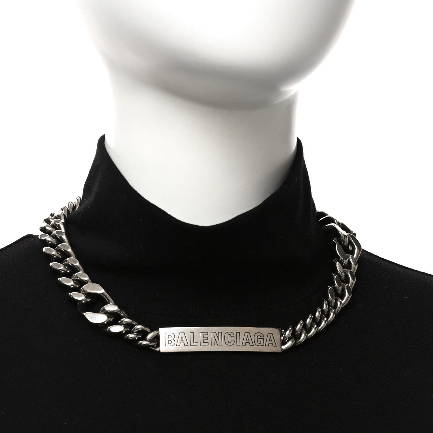 Balenciaga Brass Plate Twist Necklace Antique Silver 2 of 4