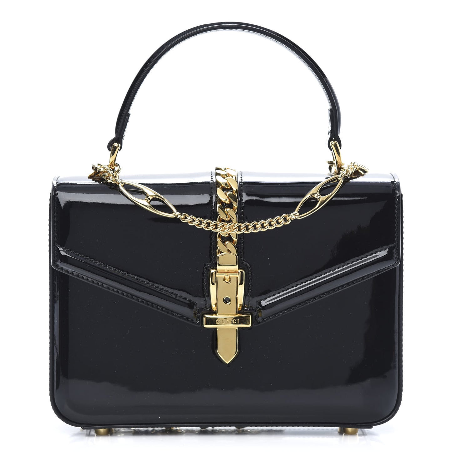 Mousse Top Patent Mini Sylvie 1969 Top Handle Bag Black