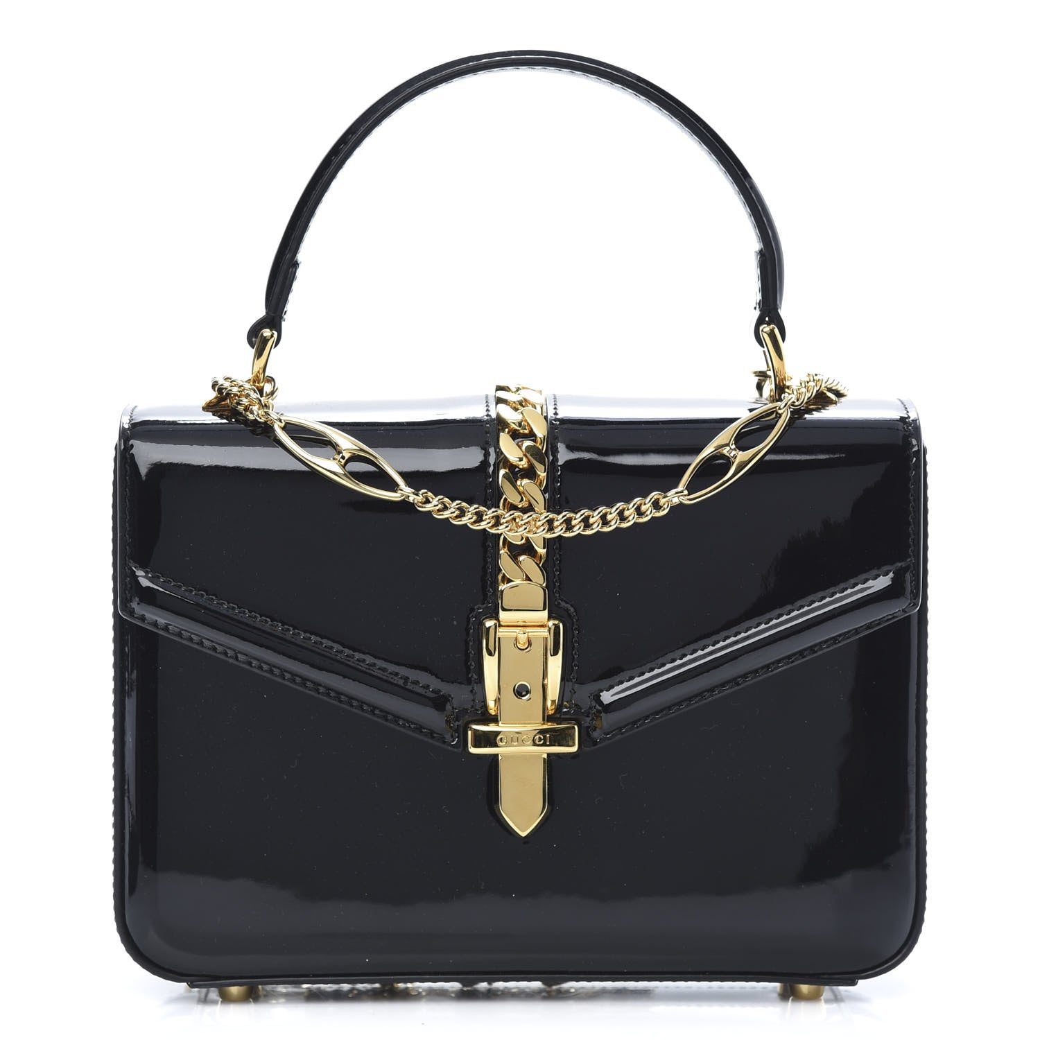 Gucci Mousse Top Patent Mini Sylvie 1969 Top Handle Bag Black 1 of 13