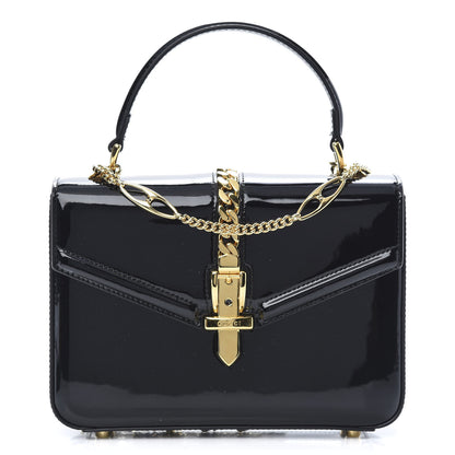 Gucci Mousse Top Patent Mini Sylvie 1969 Top Handle Bag Black 1 of 13