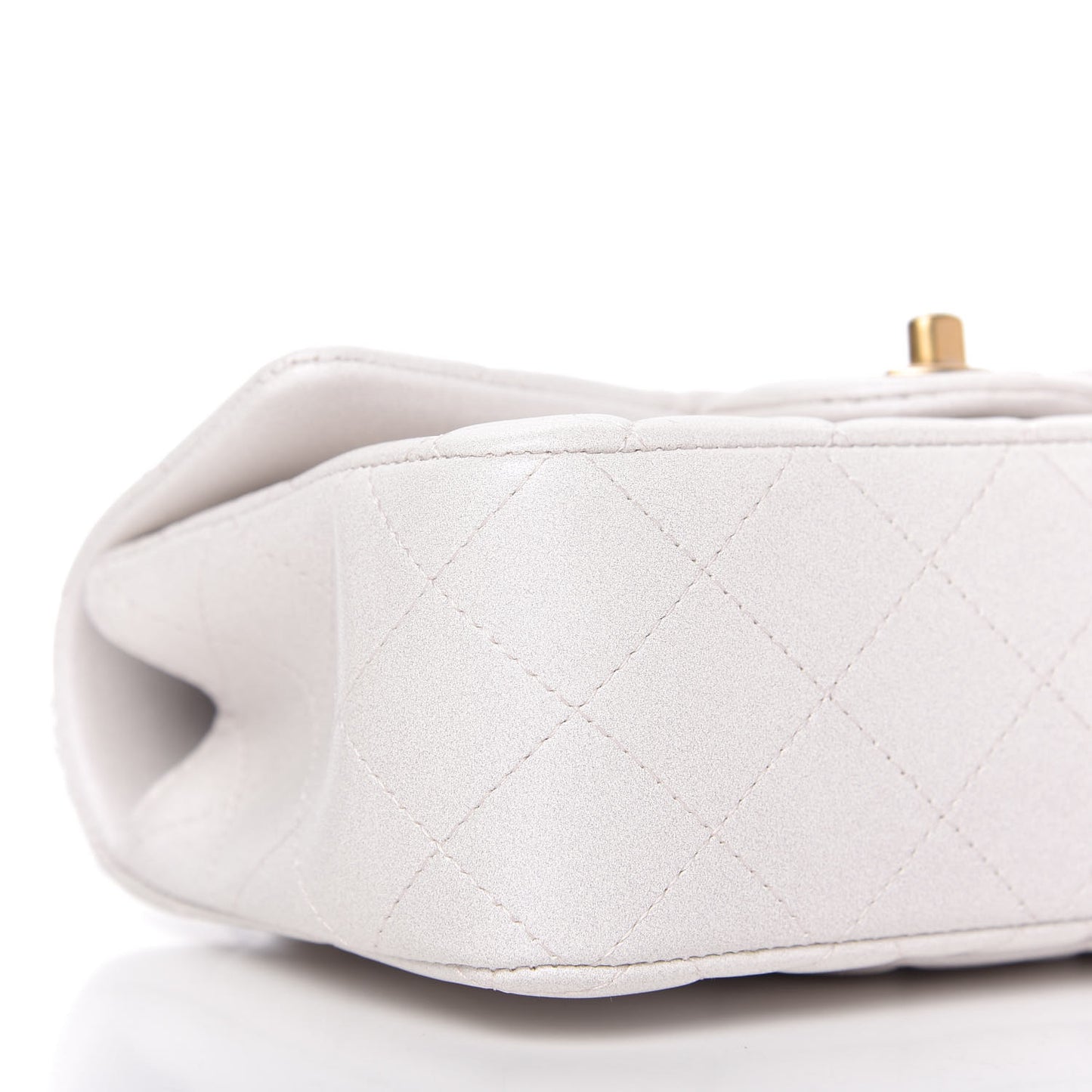 Iridescent Lambskin Quilted Mini Top Handle Rectangular Flap White
