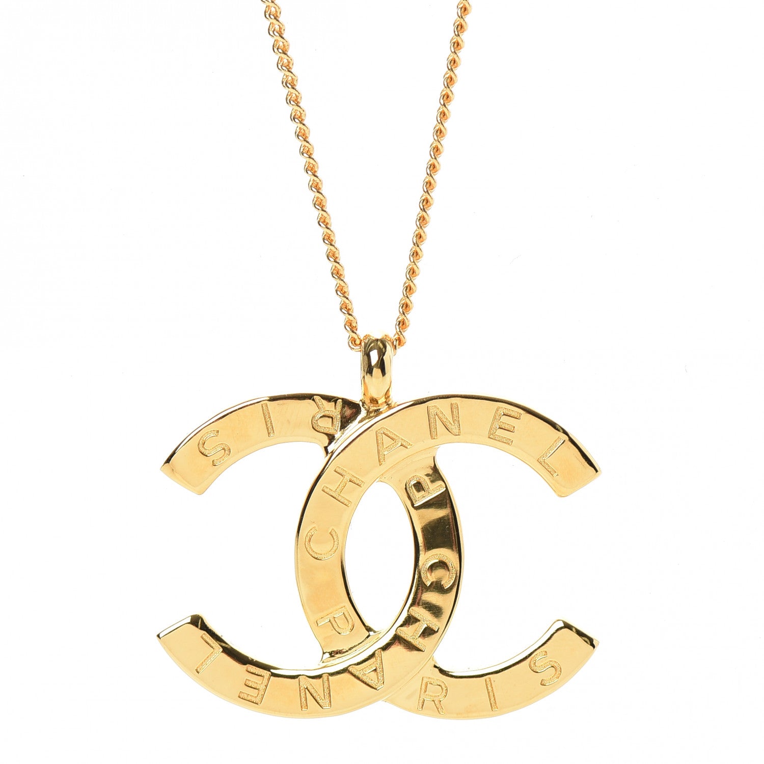 Chanel Metal CC Paris Button Necklace Gold 4 of 5
