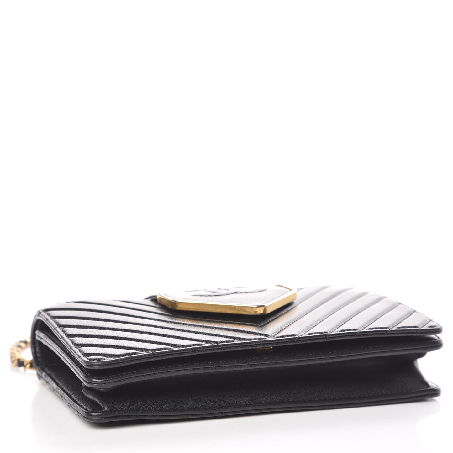 Shiny Sheepskin Chevron Quilted Collar and Tie Mini Flap Black