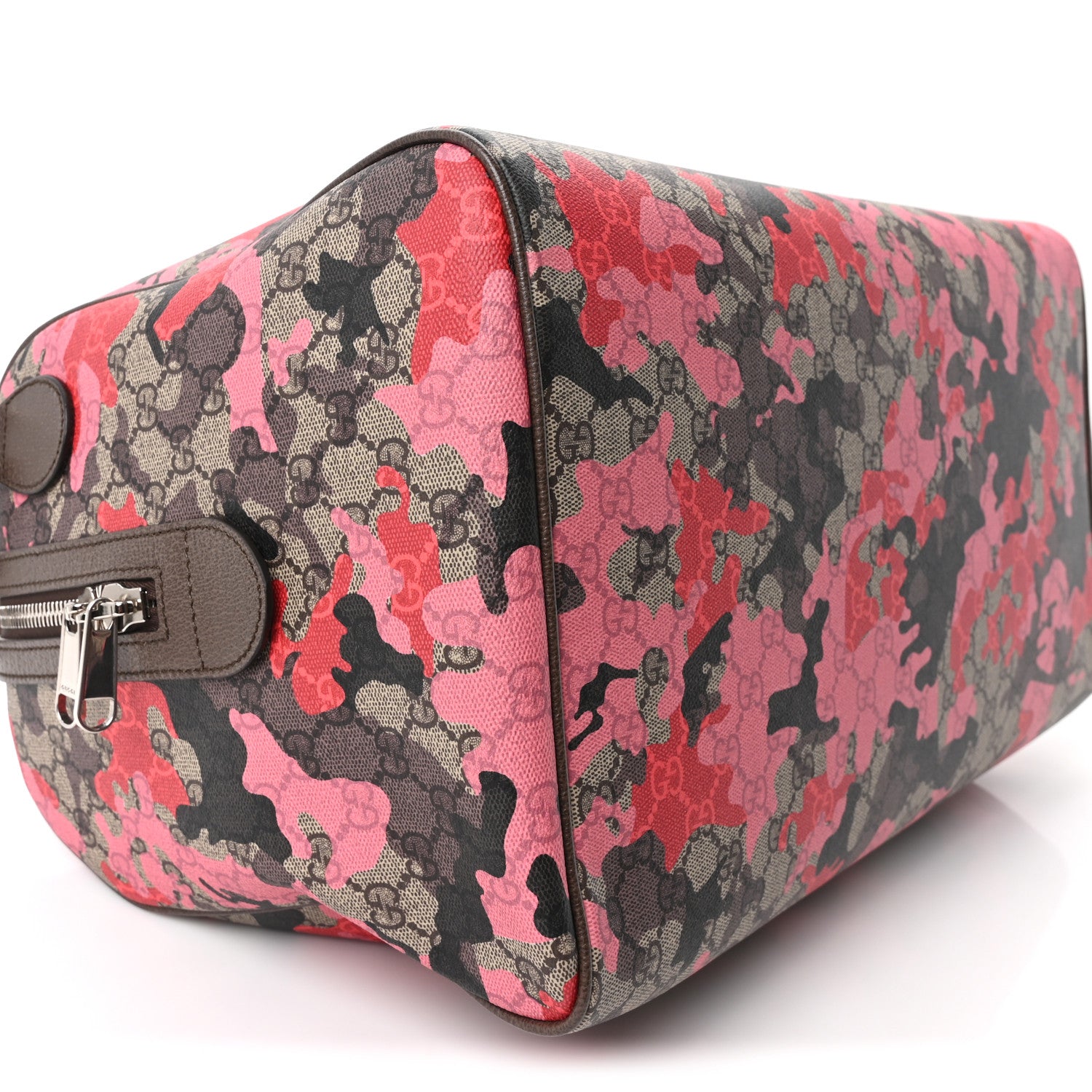 Gucci GG Supreme Monogram Camouflage Textured Dollar Calfskin Medium Savoy Duffle Bag Beige Pink Red 9 of 10