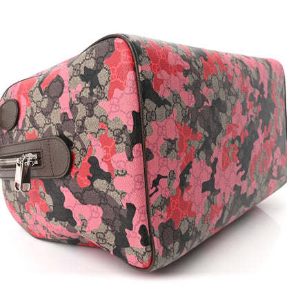 Gucci GG Supreme Monogram Camouflage Textured Dollar Calfskin Medium Savoy Duffle Bag Beige Pink Red 9 of 10