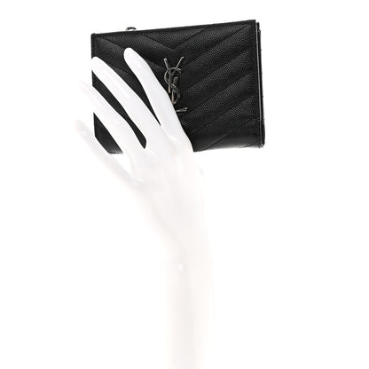 Saint Laurent Grain De Poudre Matelasse Chevron Monogram Zipped Two-Part Wallet Black 2 of 8