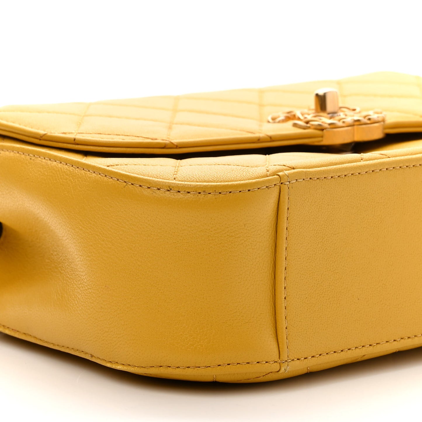 Lambskin Quilted Chain Infinity Top Handle Flap Yellow
