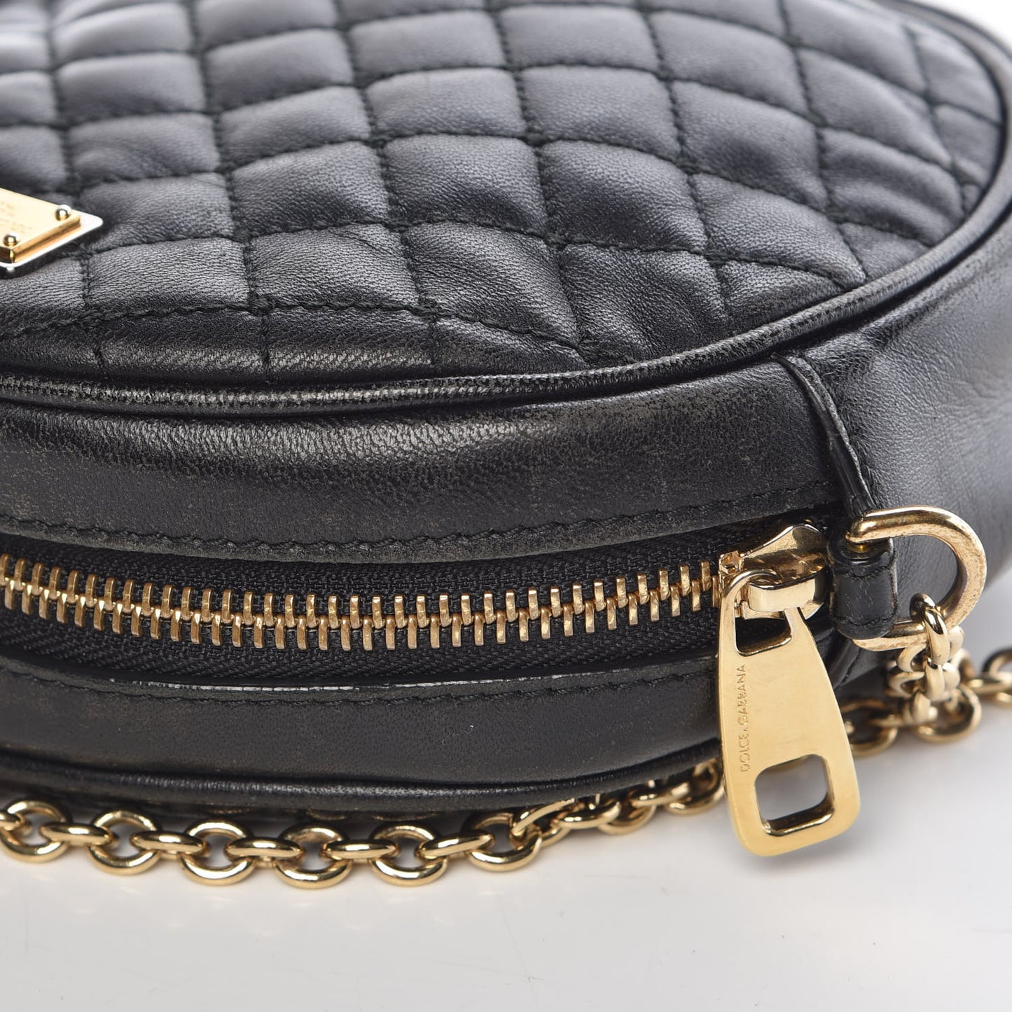 Lambskin Quilted Round Shoulder Bag Black