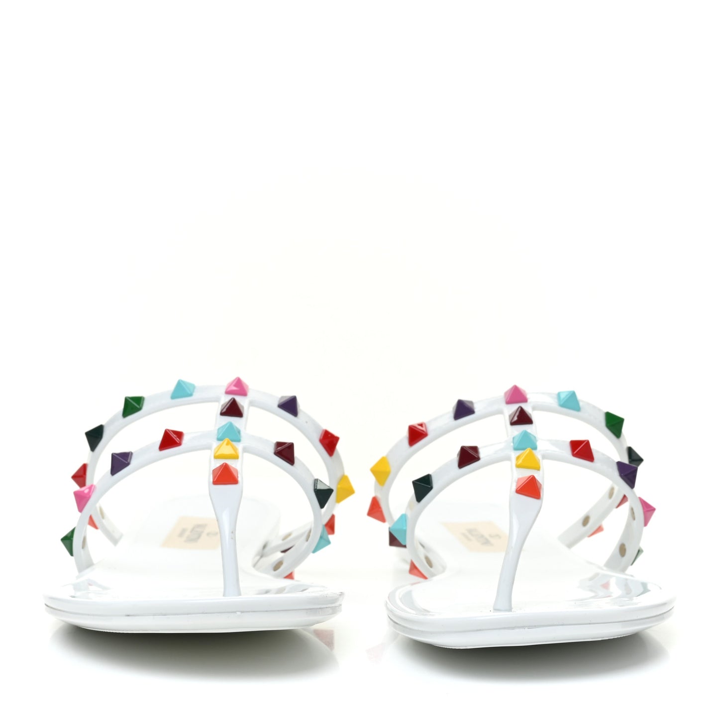 PVC Jelly Rockstud Caged Flat Thong Sandals 37 White Multicolor