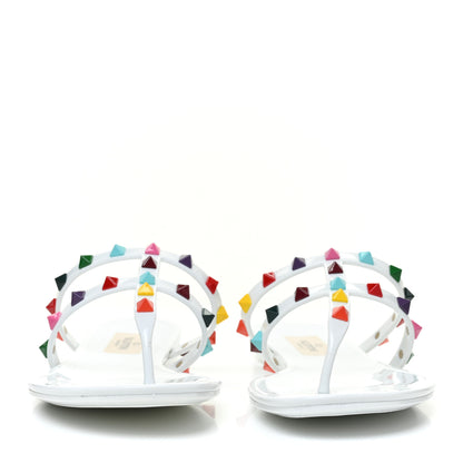 Valentino Garavani PVC Jelly Rockstud Caged Flat Thong Sandals 37 White Multicolor 2 of 10