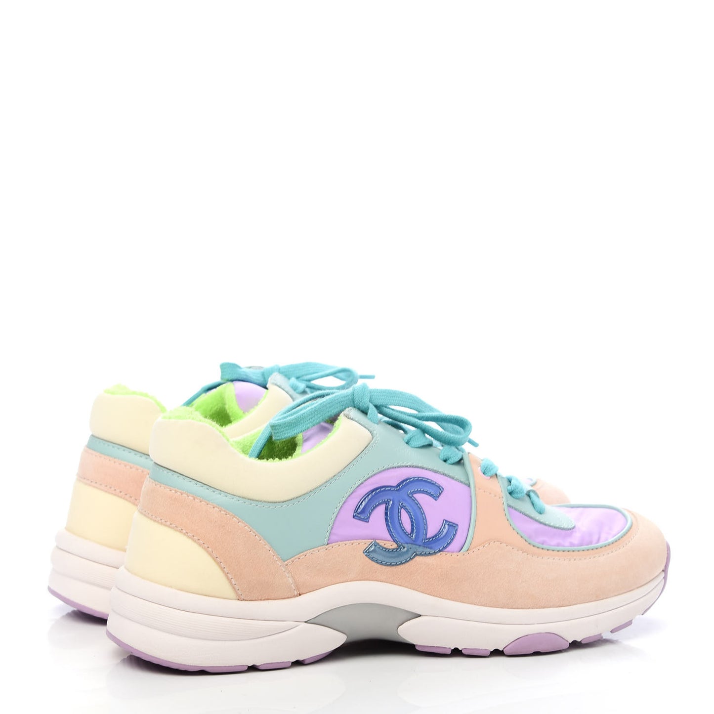 Nylon Lambskin Suede Calfskin CC Sneakers 39.5 Green Purple Pink
