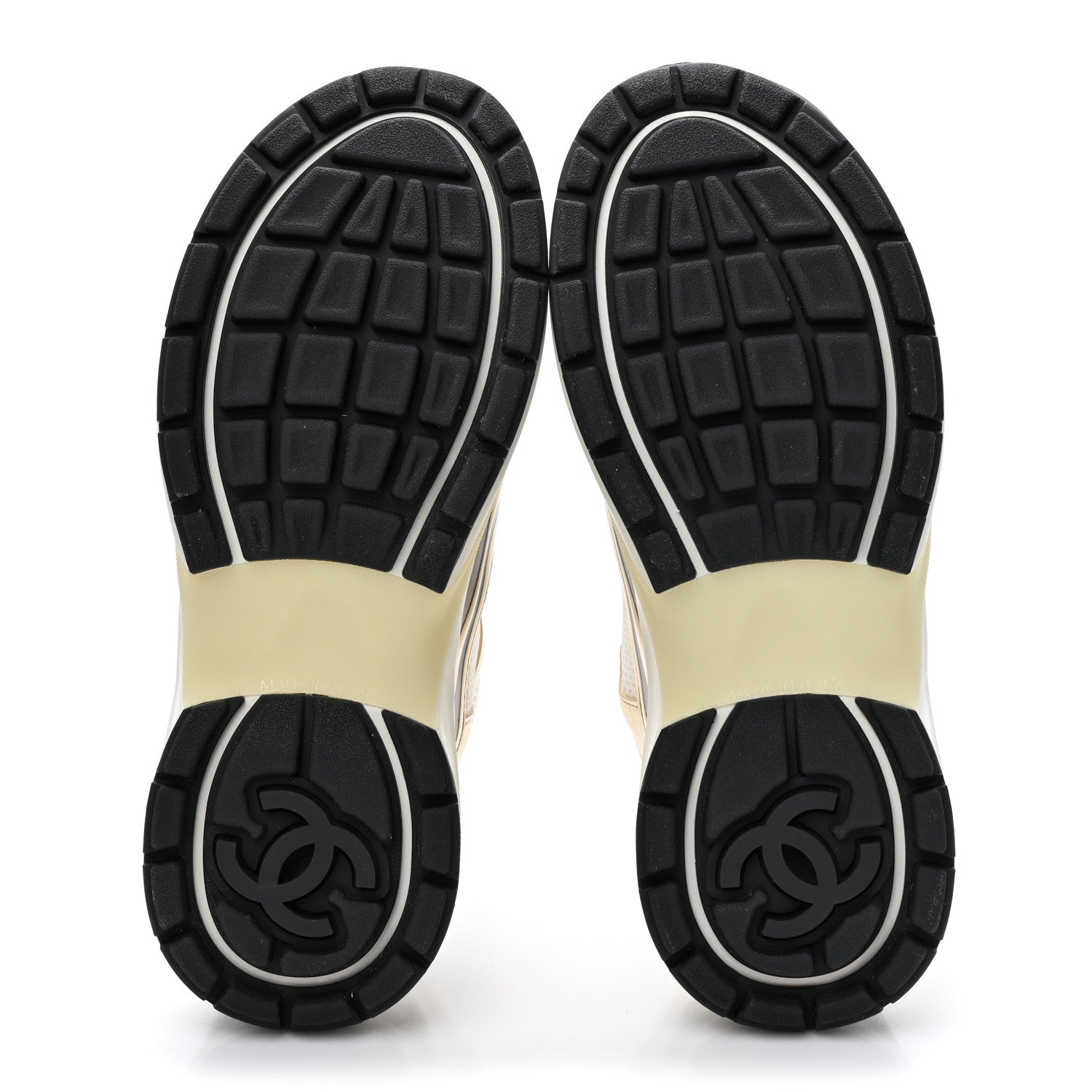 Chanel Fabric Laminated Calfskin Stretch CC Womens Sneakers 36 White Gold Silver 6 of 10