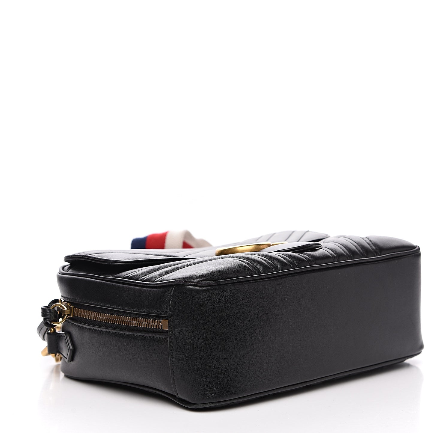 Calfskin Matelasse Sylvie Web Small GG Marmont Top Handle Shoulder Bag Black