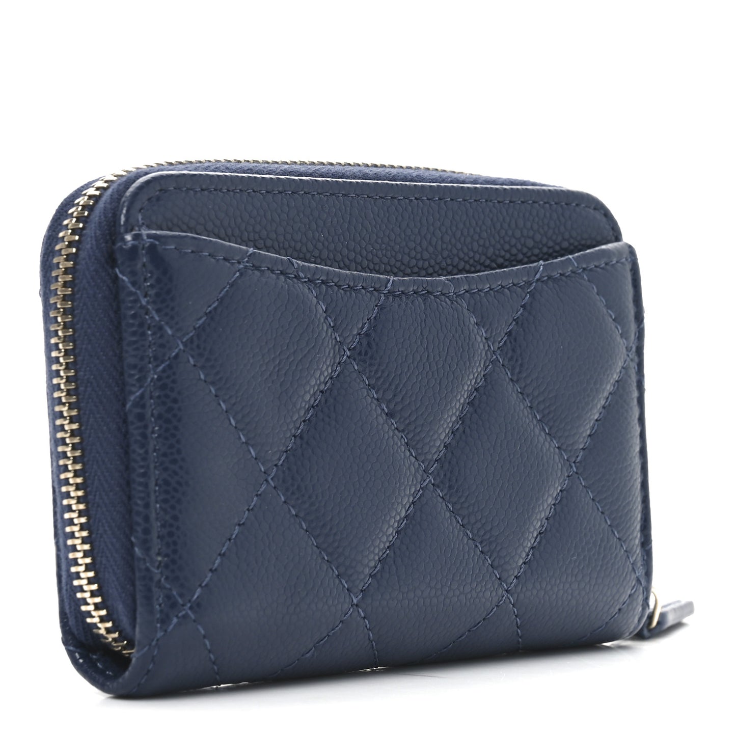 Caviar Quilted Zip Coin Purse Dark Blue