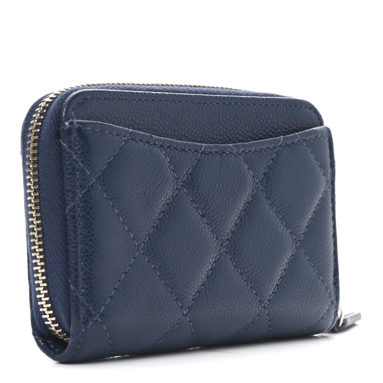 Chanel Caviar Quilted Zip Coin Purse Dark Blue 3 of 8