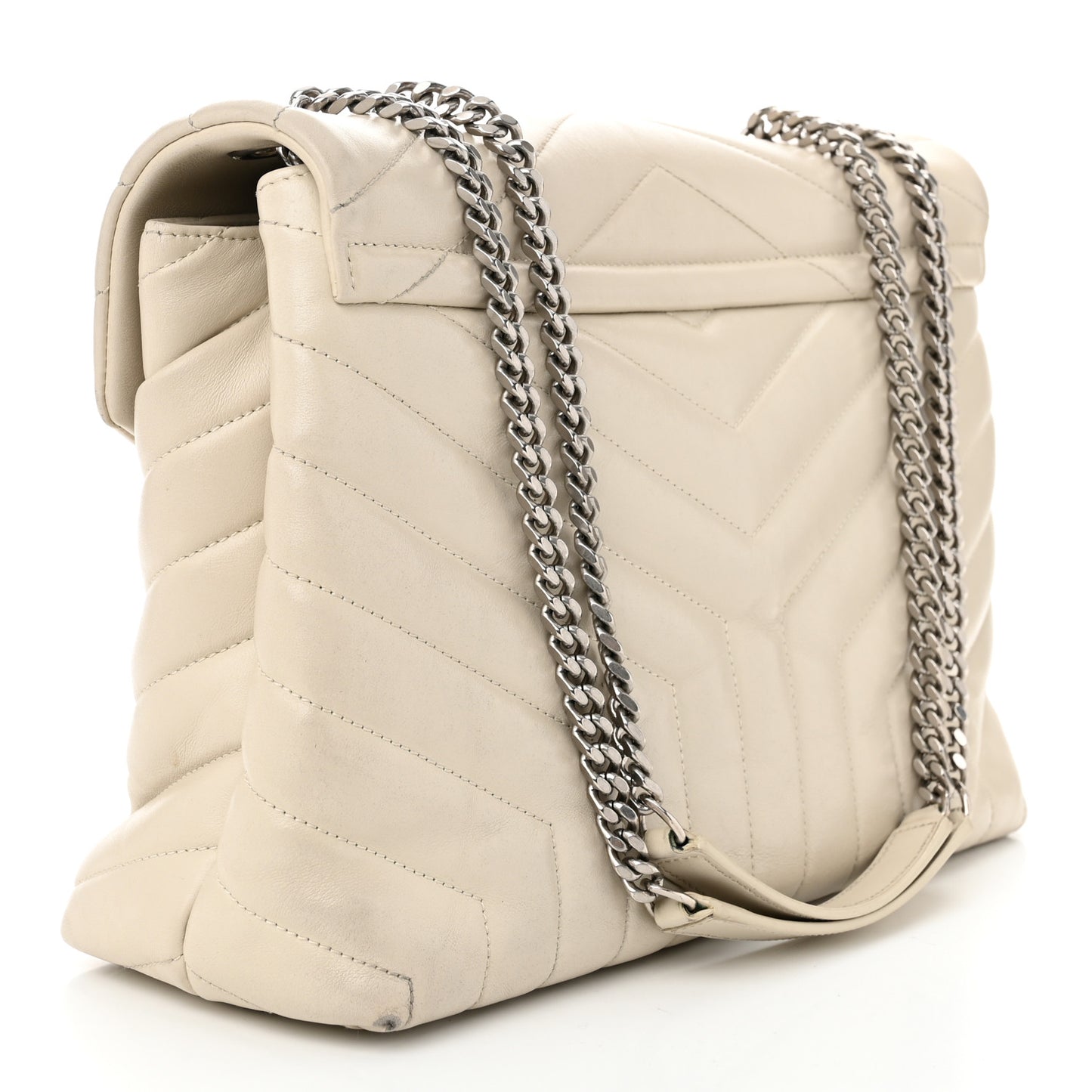 Calfskin Y Quilted Monogram Medium Loulou Chain Satchel Crema Soft