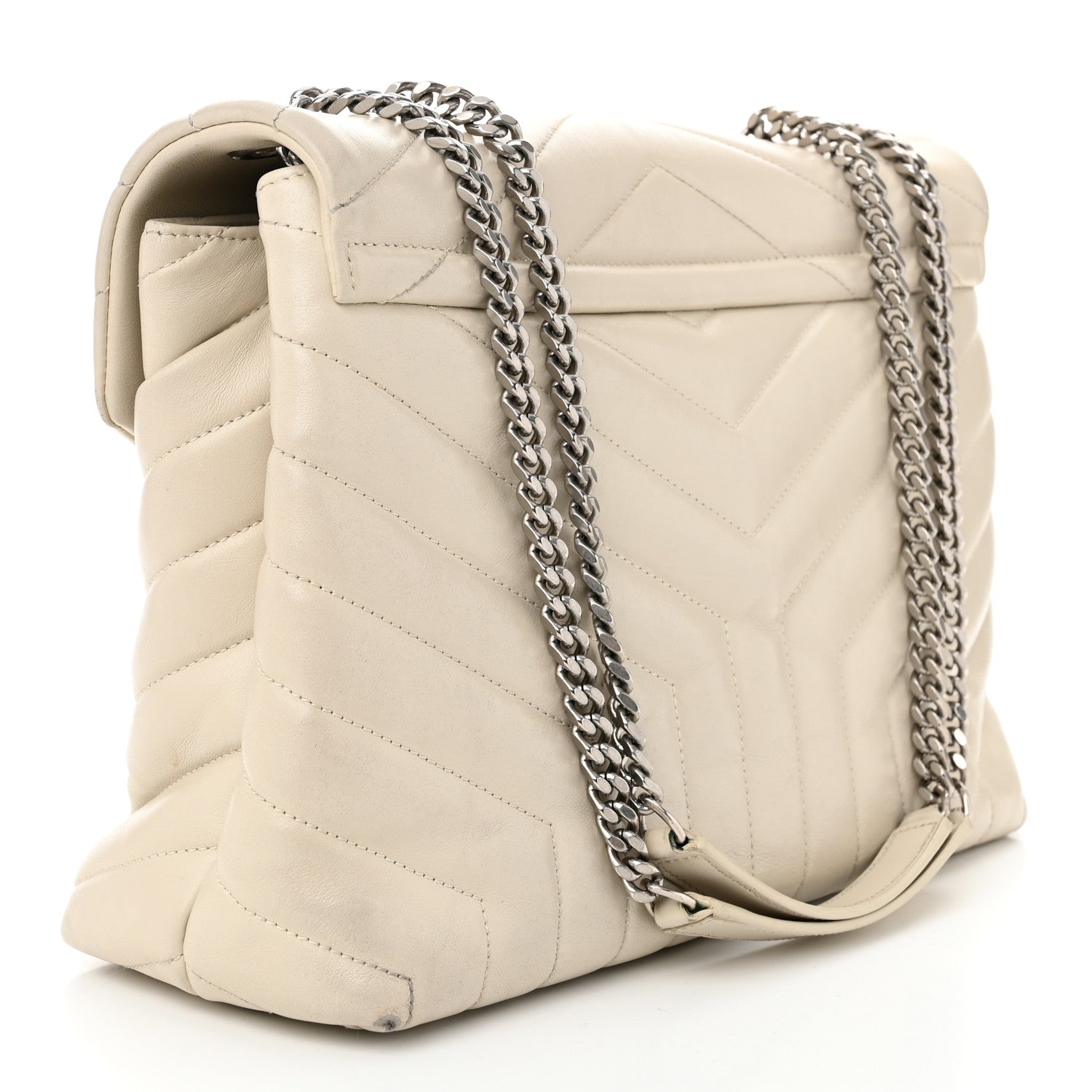Saint Laurent Calfskin Y Quilted Monogram Medium Loulou Chain Satchel Crema Soft 3 of 12