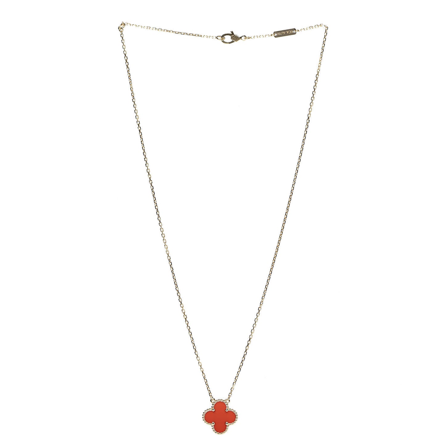 18K Yellow Gold Carnelian Vintage Alhambra Pendant Necklace