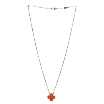 Van Cleef & Arpels 18K Yellow Gold Carnelian Vintage Alhambra Pendant Necklace 3 of 7