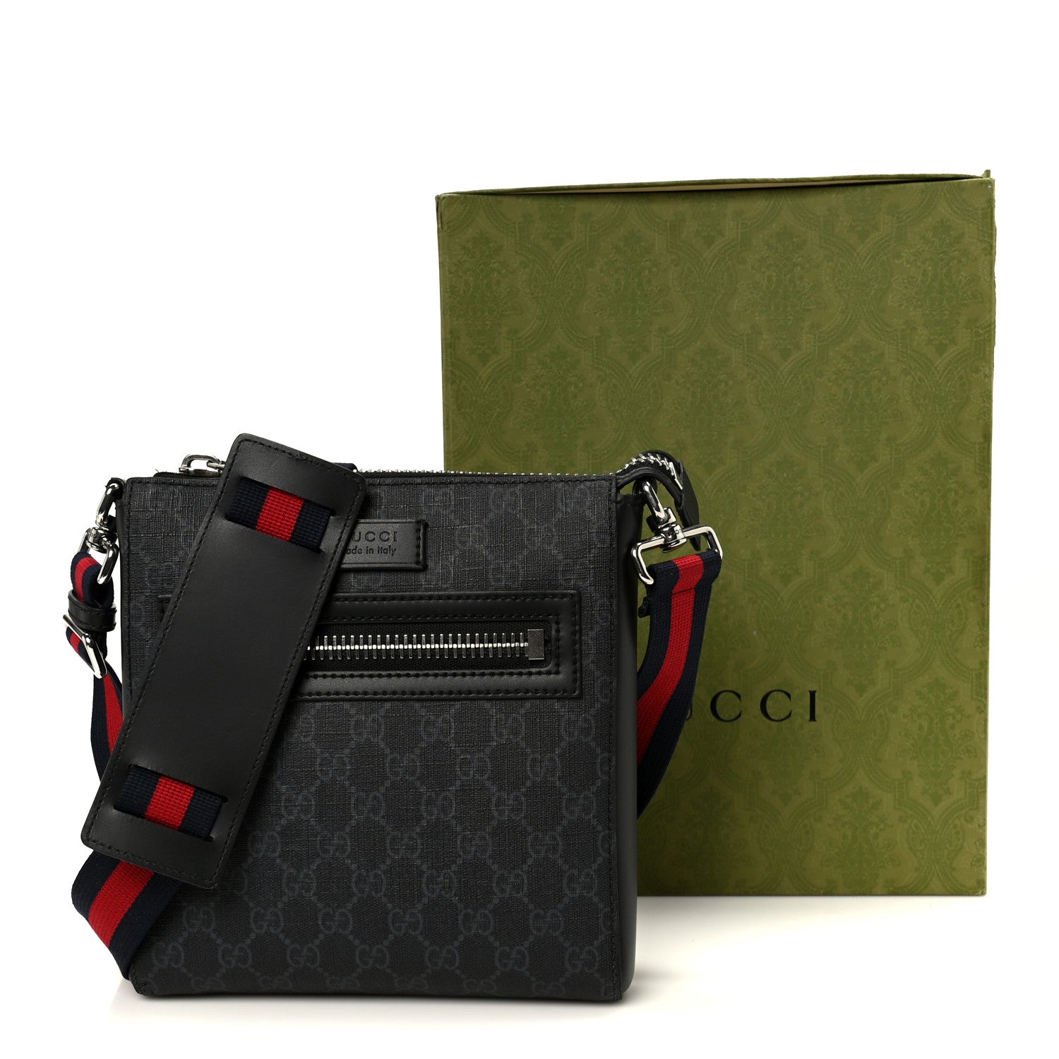 Gucci GG Supreme Monogram Web Small Flat Messenger Bag Black Grey 11 of 11
