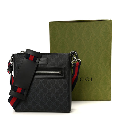 Gucci GG Supreme Monogram Web Small Flat Messenger Bag Black Grey 11 of 11