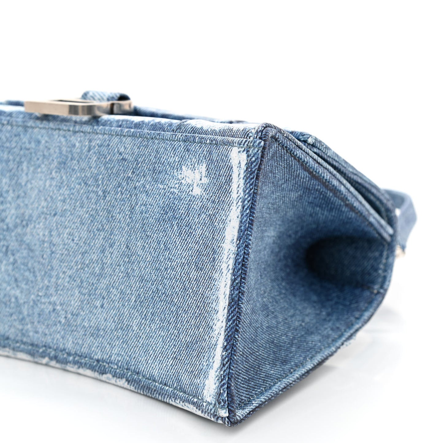 Nappa Denim Printed Small Hourglass Top Handle Bag Denim Blue