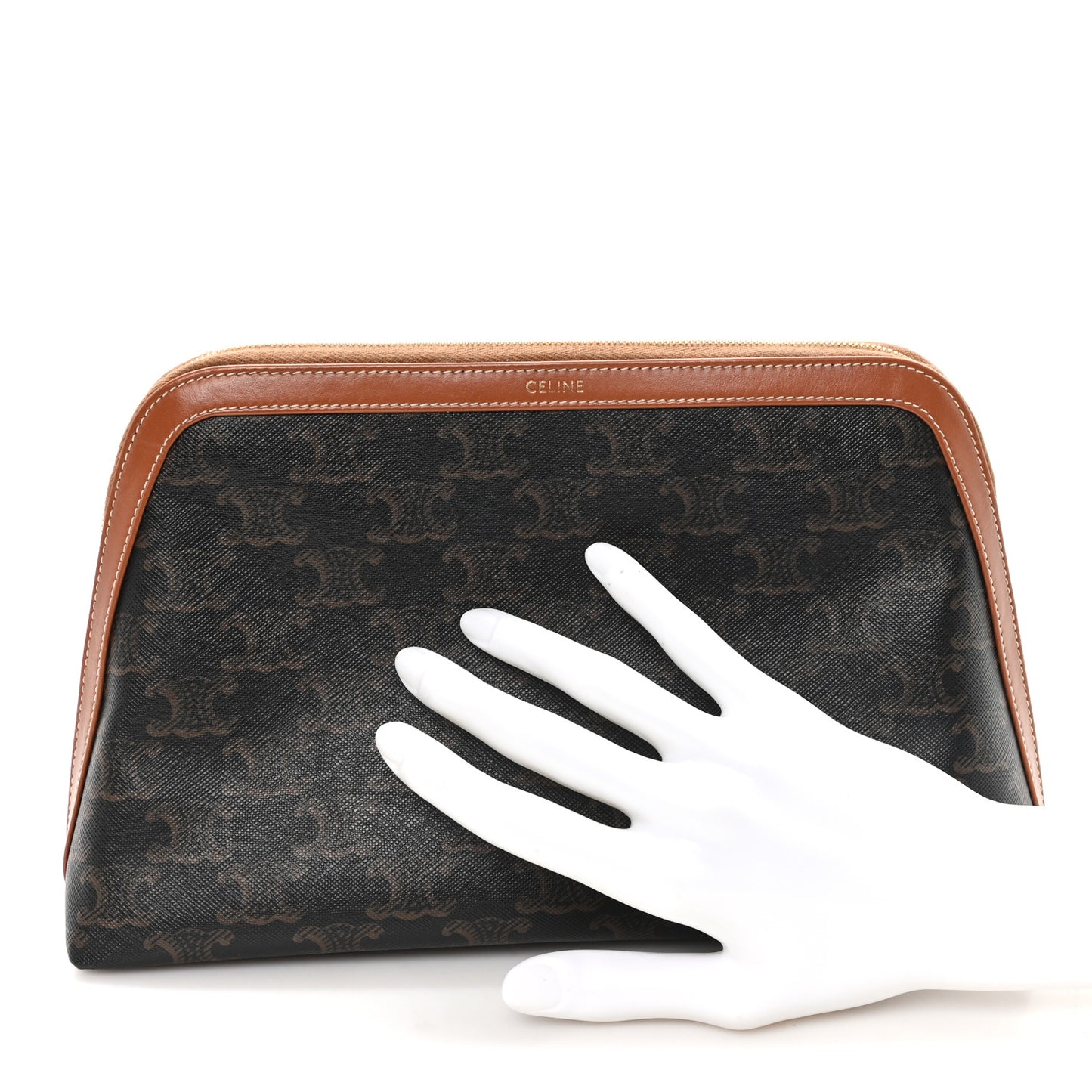 Triomphe Canvas Calfskin Large Cosmetic Pouch Tan