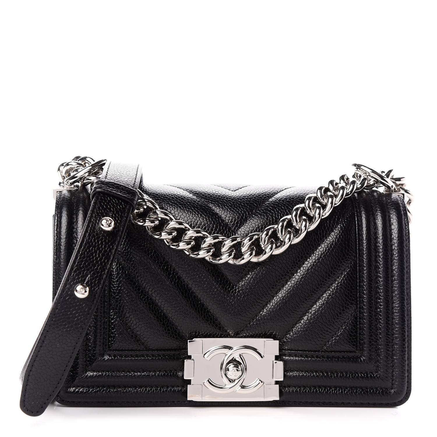 Chanel Caviar Chevron Quilted Small Boy Flap Black 1 of 9
