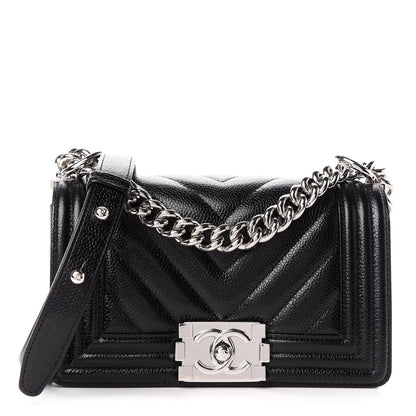 Chanel Caviar Chevron Quilted Small Boy Flap Black 1 of 9