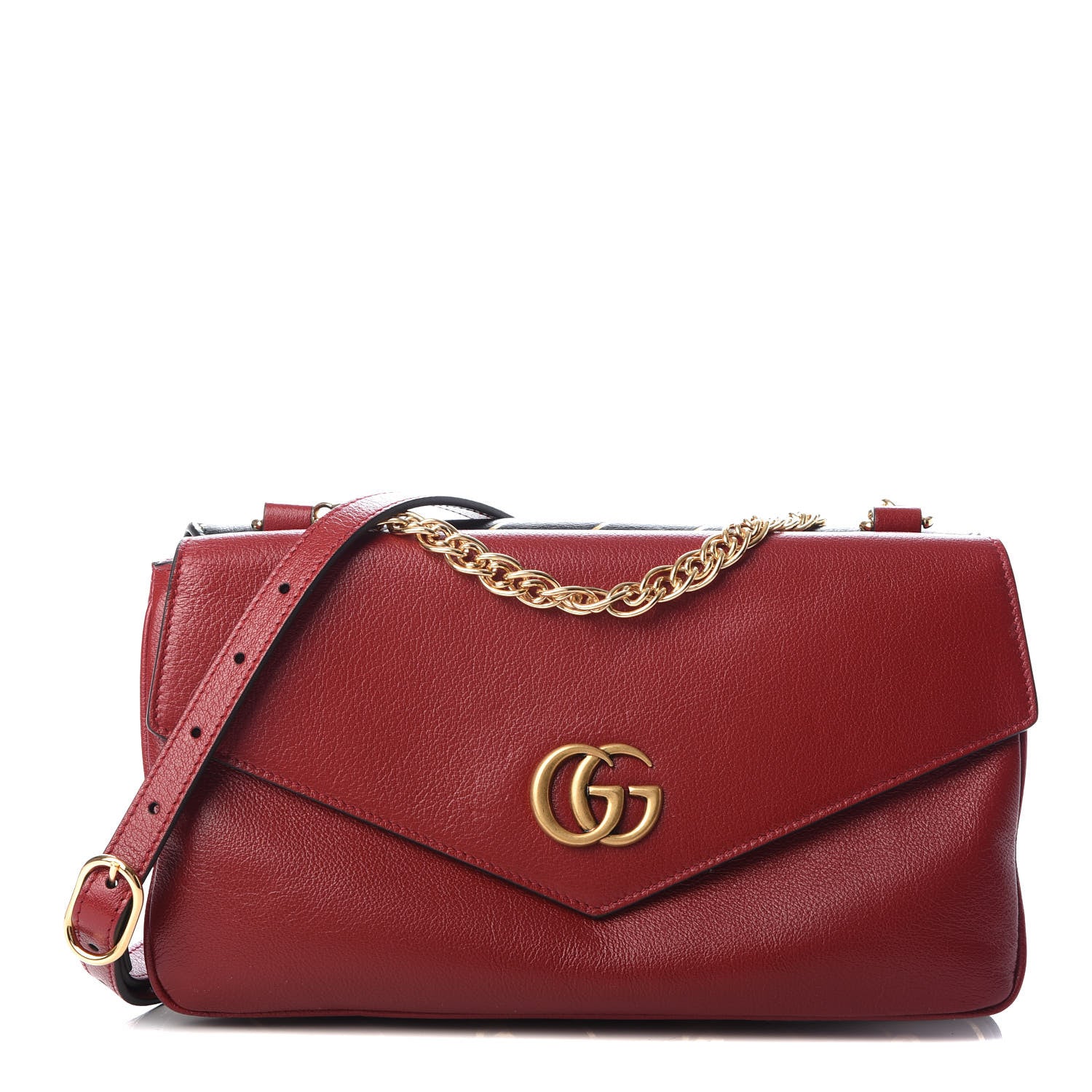 Gucci Calfskin Diagonal GG Medium Thiara Double Envelope Shoulder Bag Black Red 1 of 11