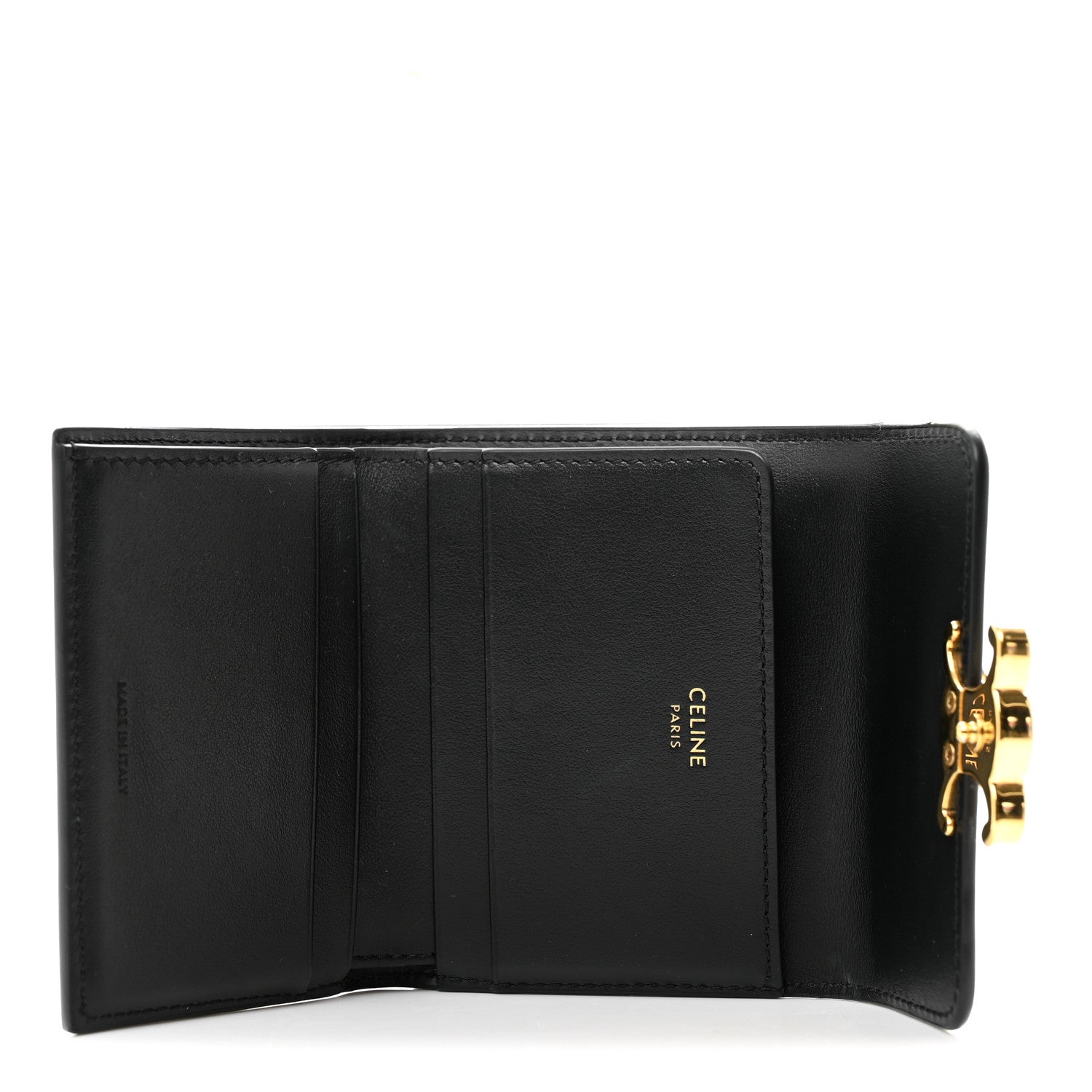 Celine Calfskin Compact Triomphe Wallet With Coin Purse Black 5 of 7