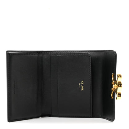 Celine Calfskin Compact Triomphe Wallet With Coin Purse Black 5 of 7