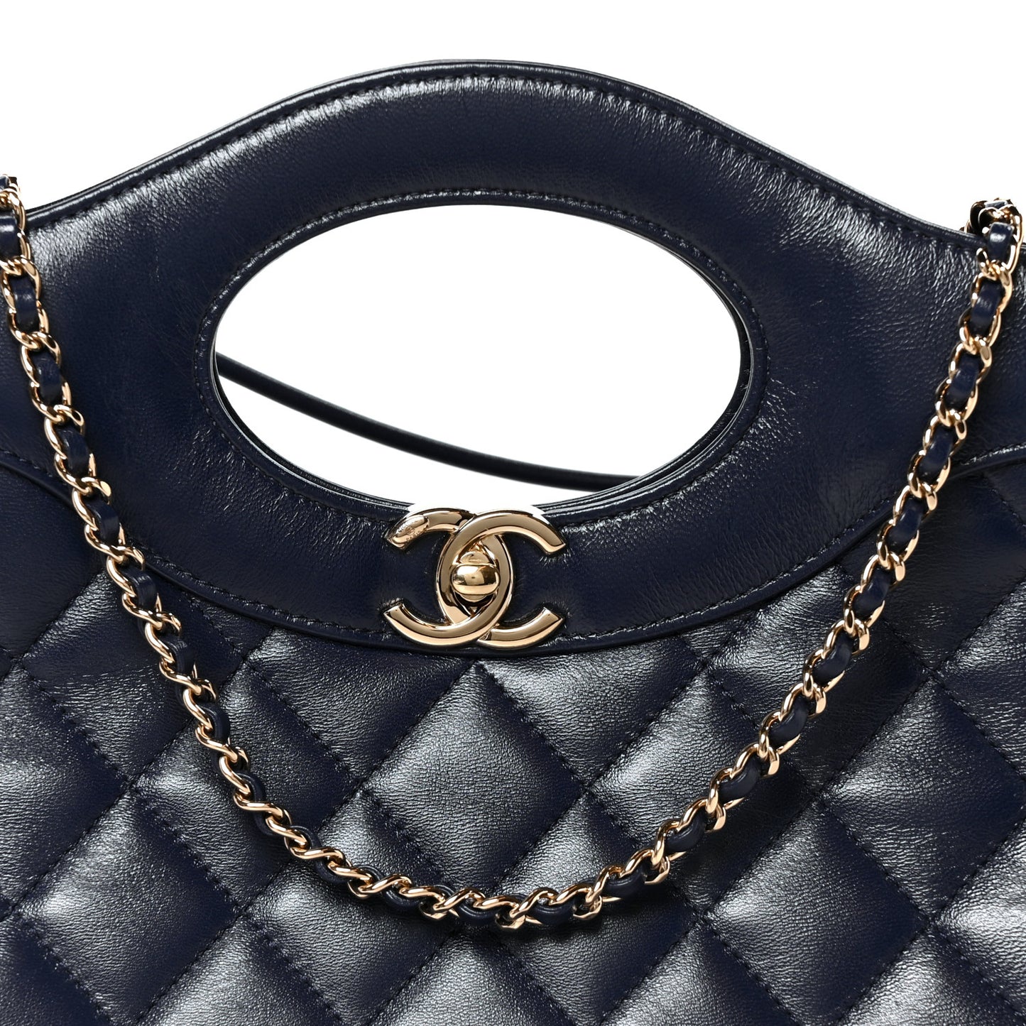 Shiny Lambskin Quilted 31 Shopping Bag Navy