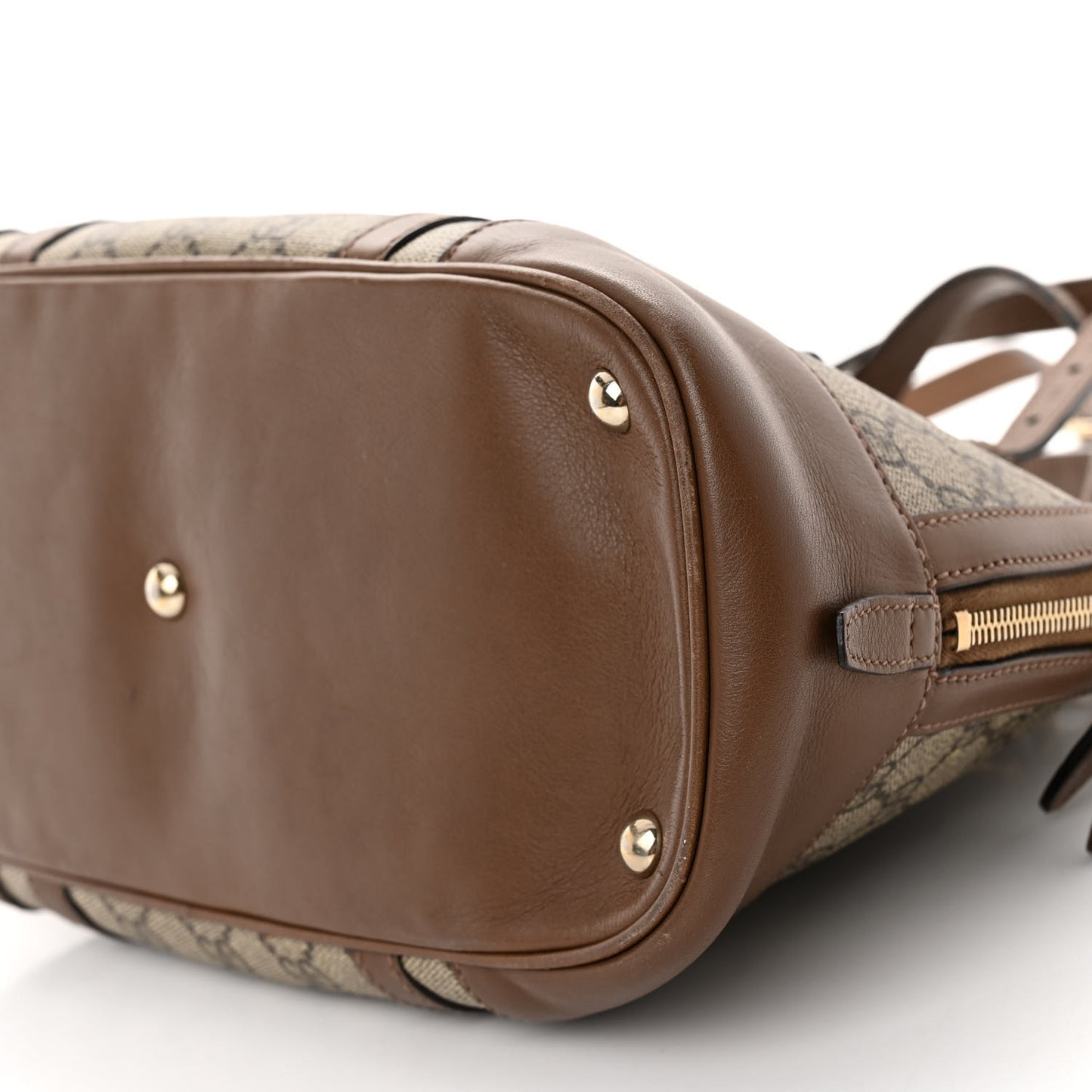 GG Supreme Monogram Margaux Calfskin Small Nice Top Handle Dome Bag Beige Ebony Acero