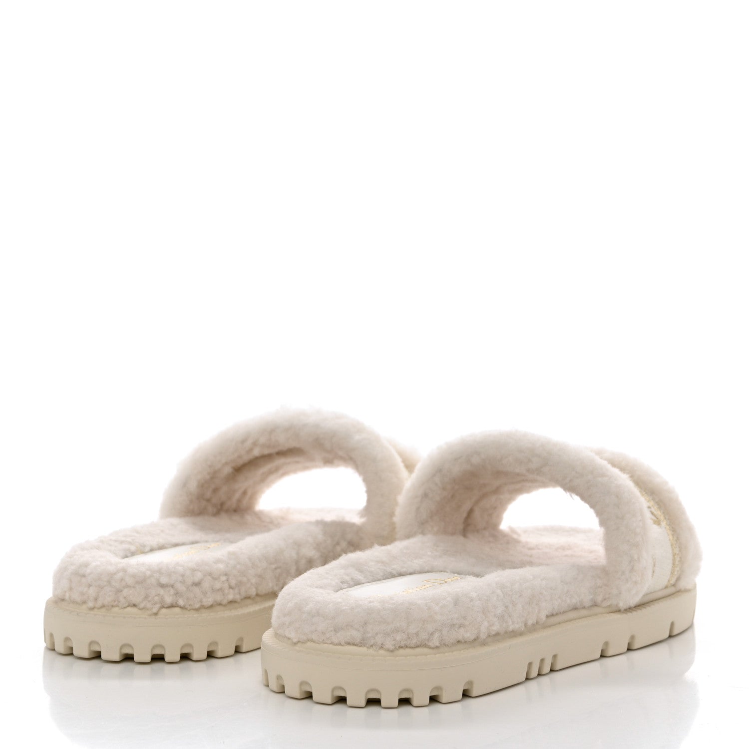 Christian Dior Shearling Canvas Lurex Embroidered Dway 10mm Slide Sandals 40 Natural Platinum 4 of 8