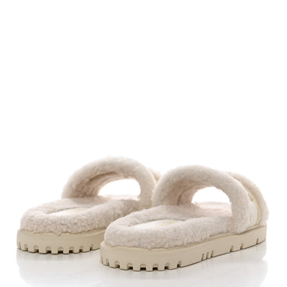 Christian Dior Shearling Canvas Lurex Embroidered Dway 10mm Slide Sandals 40 Natural Platinum 4 of 8