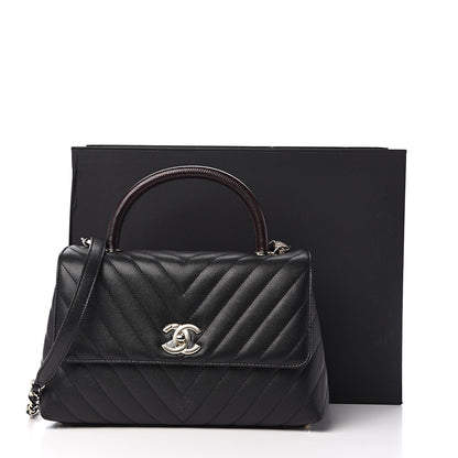 Chanel Caviar Lizard Embossed Quilted Chevron Small Coco Handle Flap Black 10 of 10
