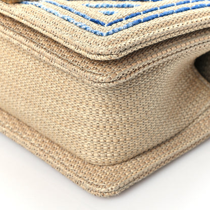 Chanel Cotton Canvas Calfskin Chevron Embroidered Small Boy Flap Beige Blue 9 of 9