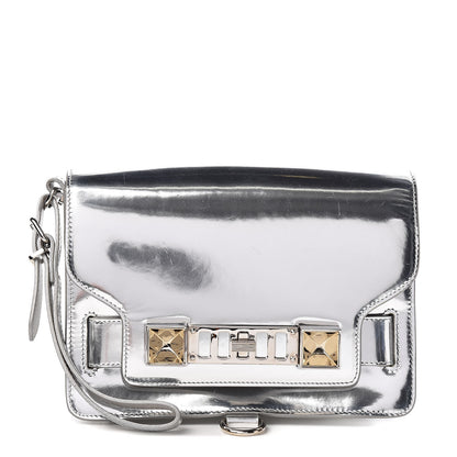 Proenza Schouler Metallic Patent PS11 Wristlet Clutch Silver 1 of 9
