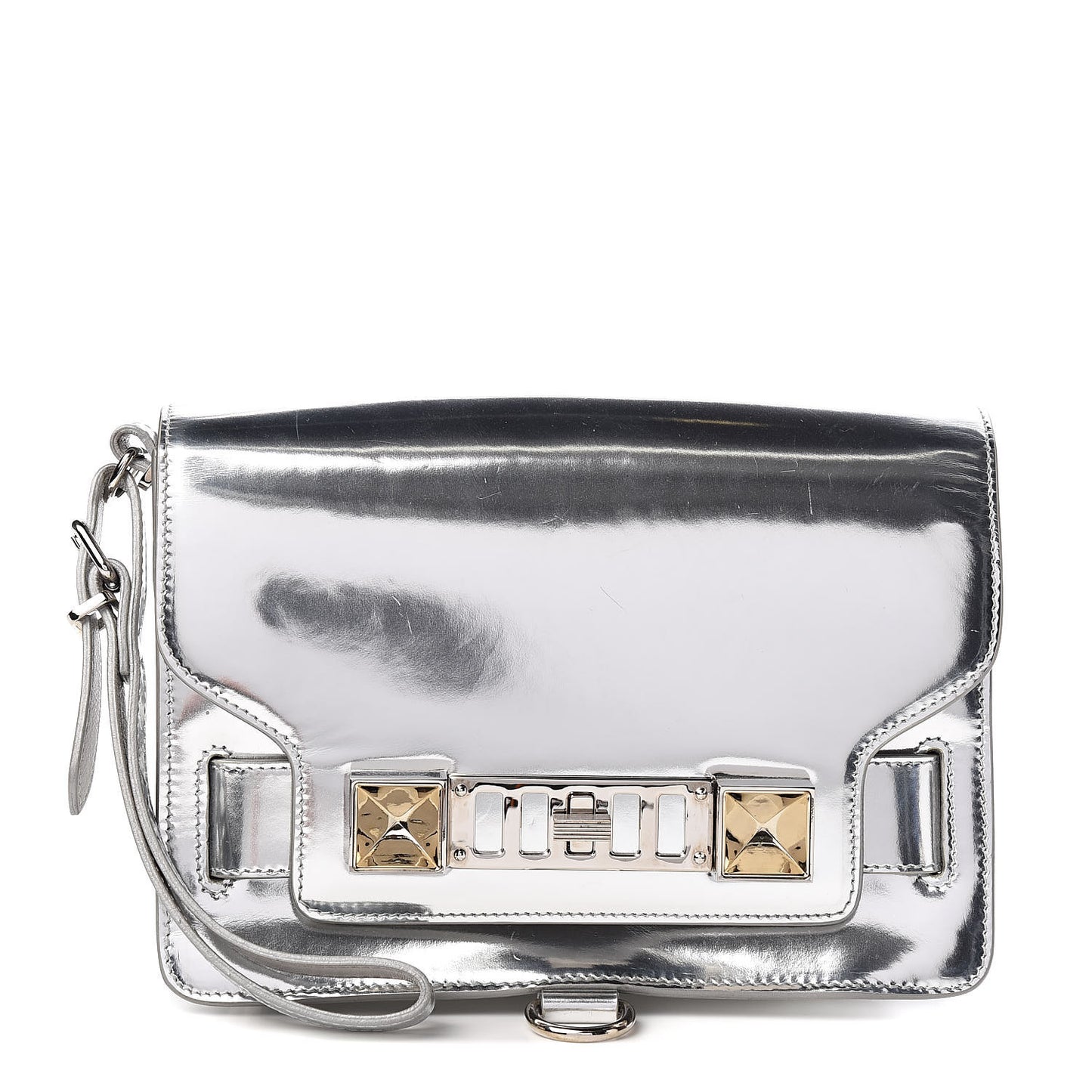 Metallic Patent PS11 Wristlet Clutch Silver